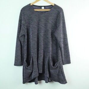 Reina Lee Tunic Top XL Polka Dot Textured Knit Pockets Lagenlook Artsy USA Funky